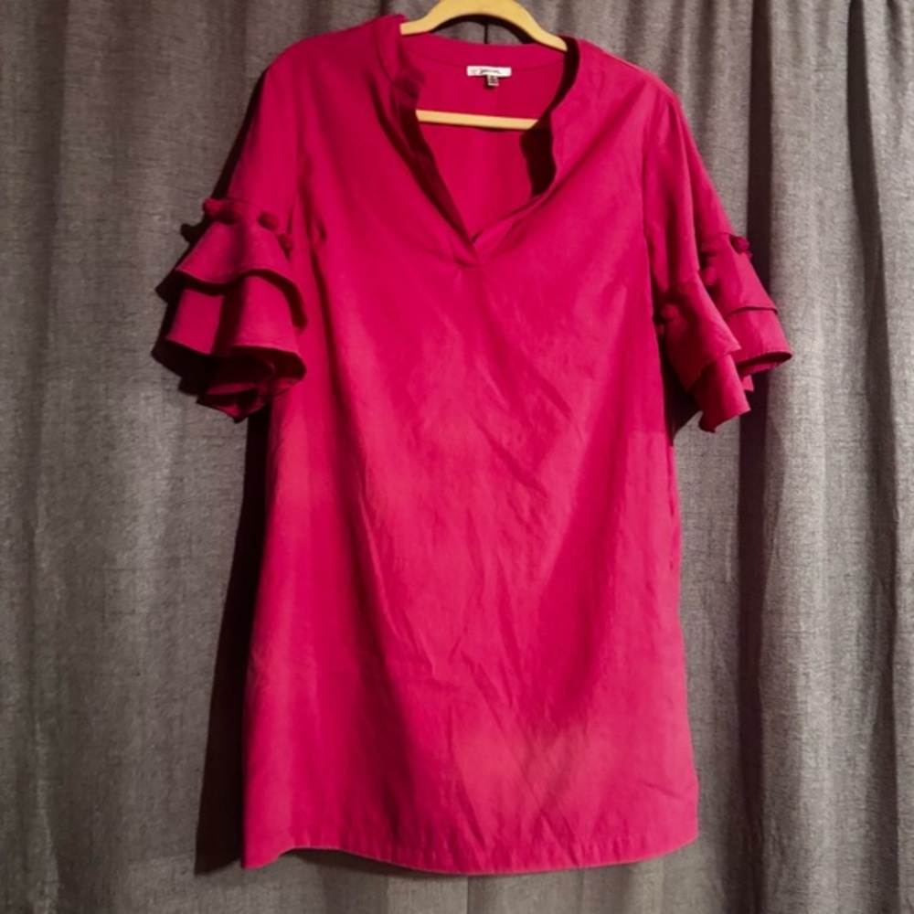 JODIFL Vibrant Pink Ruffle Sleeve Tunic